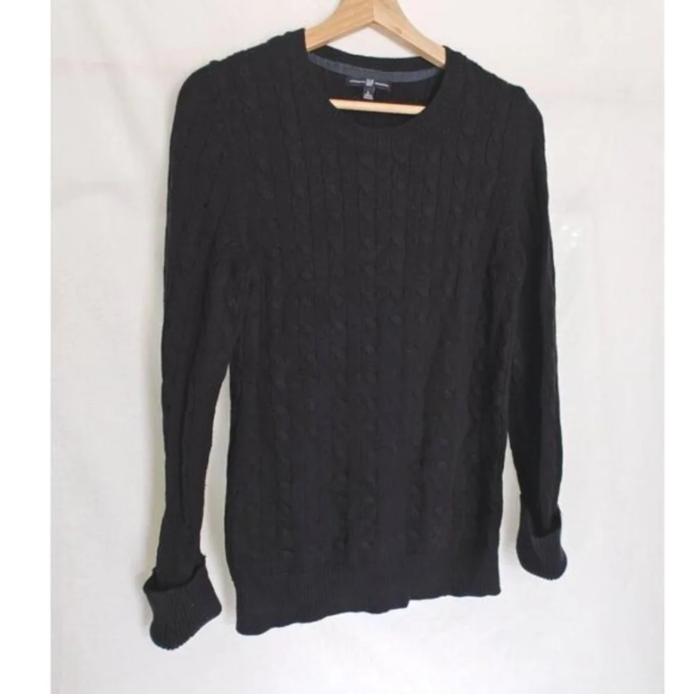 GAP Sweater Cable Knit Black‎  Long Sleeve Crew Neck Cozy Large L Angora Blend